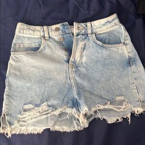 Zara Light Blue Frayed Denim Shorts